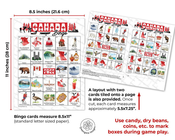 Canada Bingo - Printable Digital Download by Greengate Images