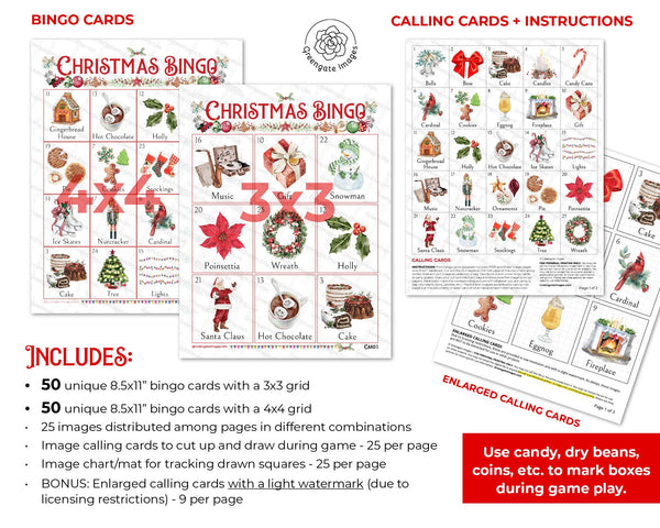 Christmas Bingo - 3x3 & 4x4 large print boards for young kids, memory care, elderly, and developmental disabilities. Faster, easier games.