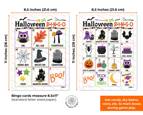 Halloween Bingo - 3x3 & 4x4 large print boards for little kids, memory care, elderly, and developmental disabilities. Faster, easier games.