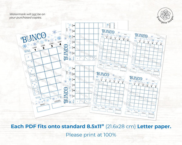 Winter Snow Bunco Scorecard Set - PRINTABLE digital download PDF w/tally sheet & table number cards. Party game, large group activity idea.