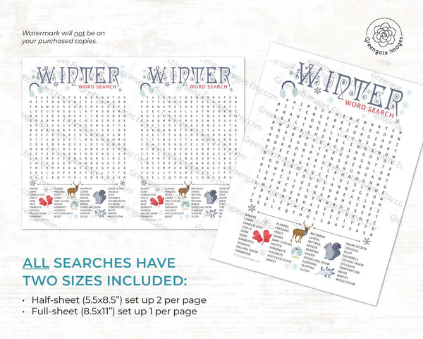 Seasons Word Search Bundle - PRINTABLE Word Find pages. Instant download PDF. Four 4 seasonal searches: Spring, Summer, Fall/Autumn, Winter.