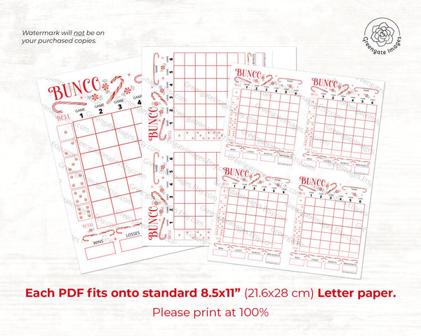 Candy Cane Bunco Scorecard Set - PRINTABLE digital download PDF w/tally sheet & table number cards. Party game, large group activity idea.