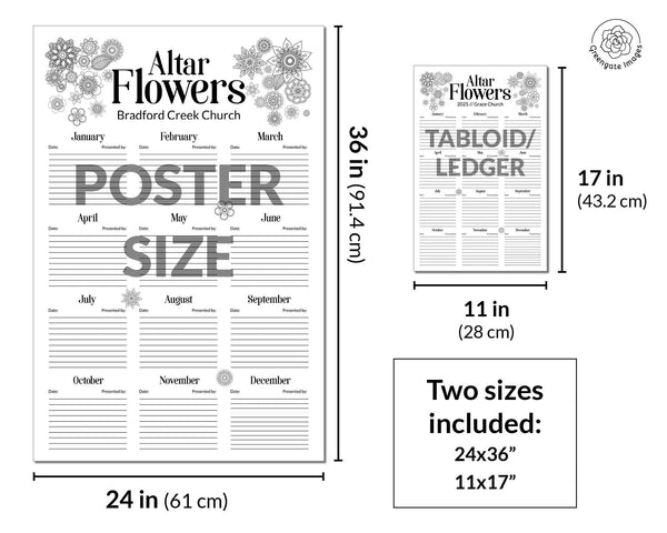 Church Flowers Poster Template - Black and White - Printable Digital Download by Greengate Images