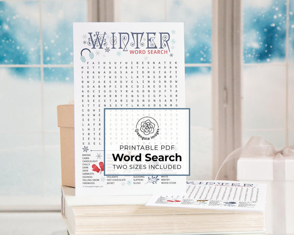 Winter Word Search II - PRINTABLE downloadable PDF. Cold weather word find for seniors, guests, adults & older kids. Holiday office party.