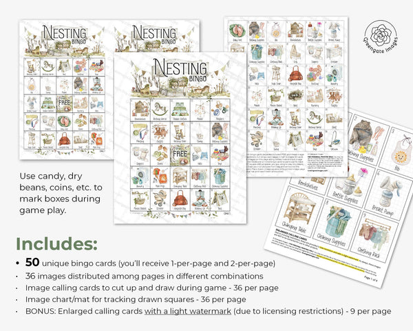 Nesting Party Bingo - Printable Digital Download by Greengate Images