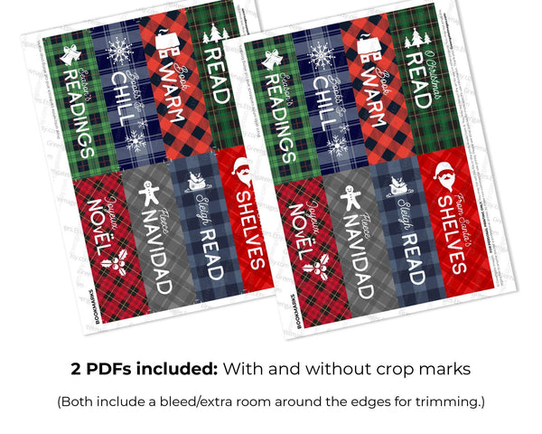 Plaid Christmas Bookmarks - PRINTABLE instant download PDF. Small size 1.5x5" markers for goody bags, gift baskets, coworkers, book club.