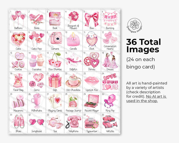 Pretty in Pink Valentine's Day Bingo - Printable Digital Download by Greengate Images