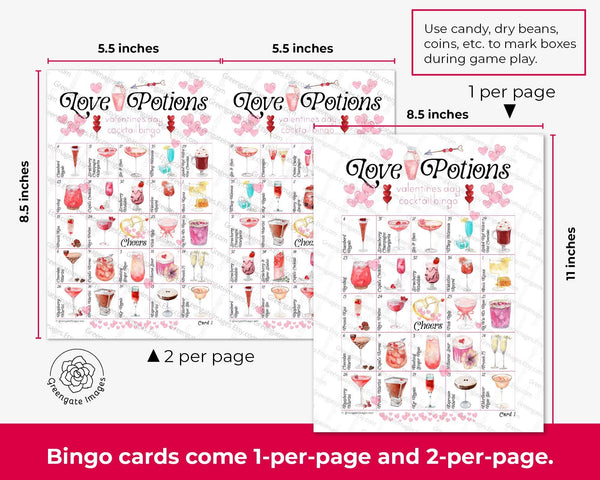 Valentine's Day Cocktail Bingo - Printable Digital Download by Greengate Images