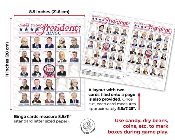 US Presidents Bingo - Printable Digital Download by Greengate Images