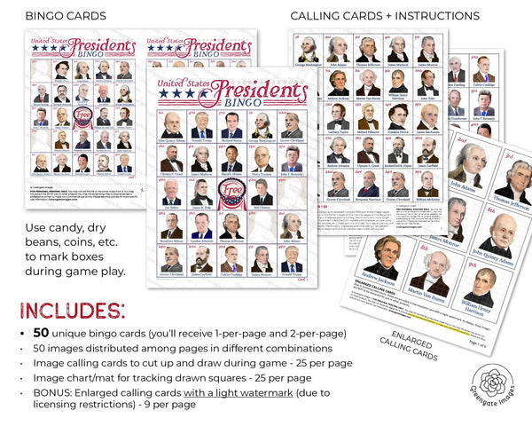 US Presidents Bingo - Printable Digital Download by Greengate Images