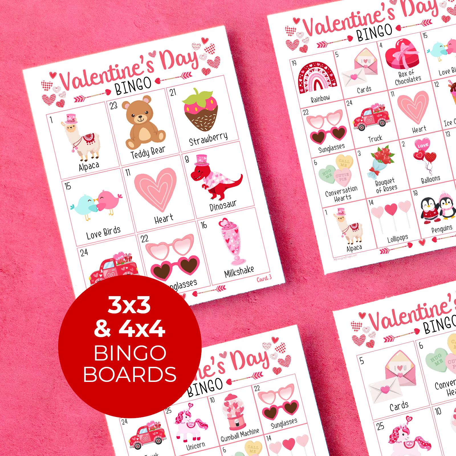 Valentine's Day Bingo - 3x3 and 4x4 Grids - Printable Digital Download by Greengate Images