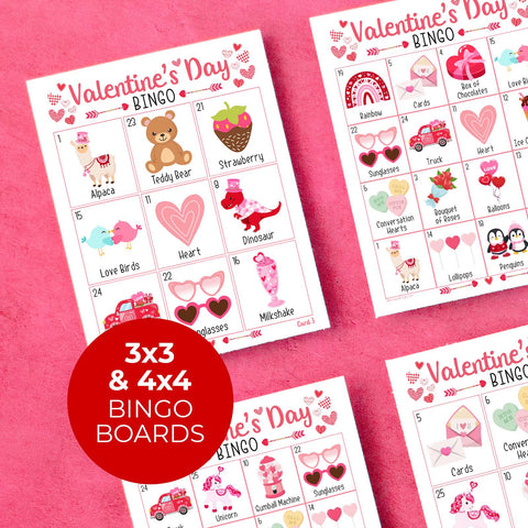 Valentine's Day Bingo - 3x3 and 4x4 Grids - Printable Digital Download by Greengate Images