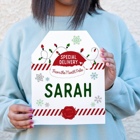 Giant XL Santa Gift Tag - PRINTABLE editable corjl, extra large tag, huge for large gifts. Really big personalized hang tag from Santa Claus