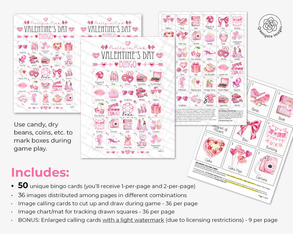 Pretty in Pink Valentine's Day Bingo - Printable Digital Download by Greengate Images