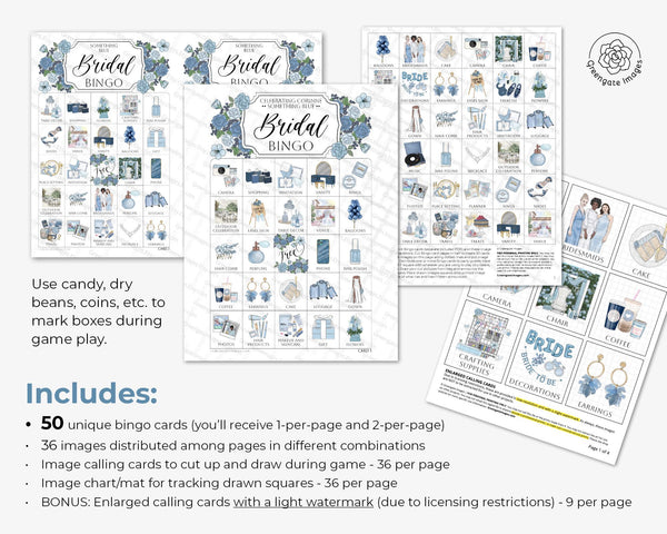 Dusty Blue Bridal Bingo Cards - Printable Digital Download by Greengate Images