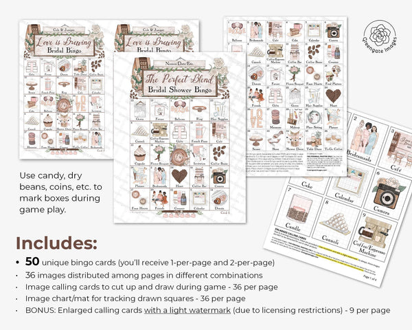 Coffee Bridal Shower Bingo Cards - Printable Digital Download by Greengate Images