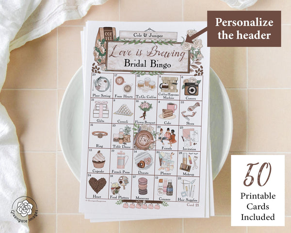 Coffee Bridal Shower Bingo Cards - Printable Digital Download by Greengate Images