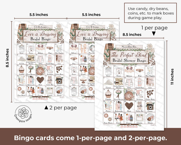 Coffee Bridal Shower Bingo Cards - Printable Digital Download by Greengate Images