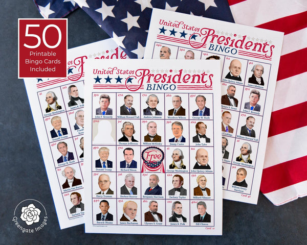 US Presidents Bingo - Printable Digital Download by Greengate Images