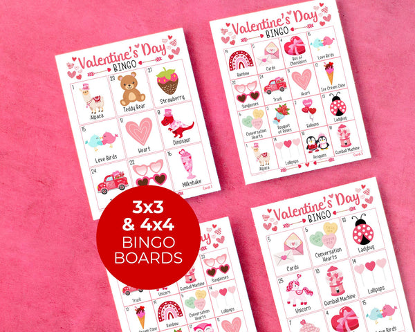 Valentine's Day Bingo - 3x3 and 4x4 Grids - Printable Digital Download by Greengate Images