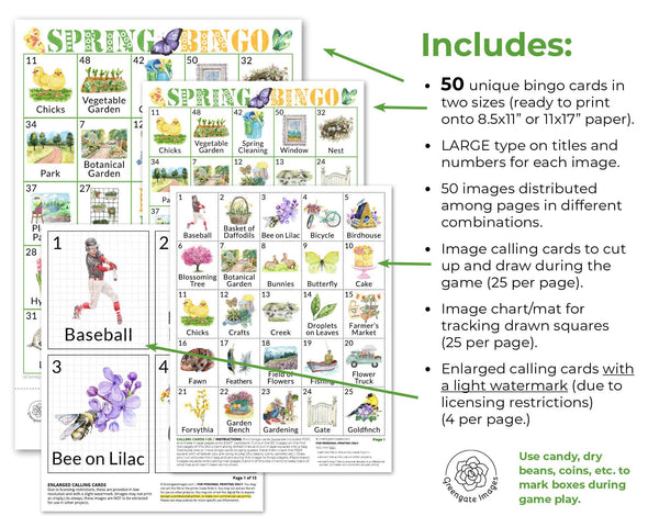 LARGE PRINT Spring Bingo - Printable Digital Download by Greengate Images