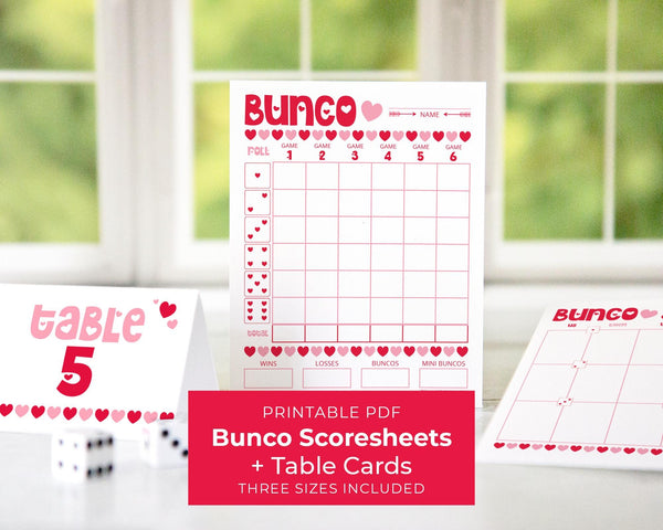 Valentine Bunco Scorecard Set - Red and Pink Hearts - Printable Digital Download by Greengate Images