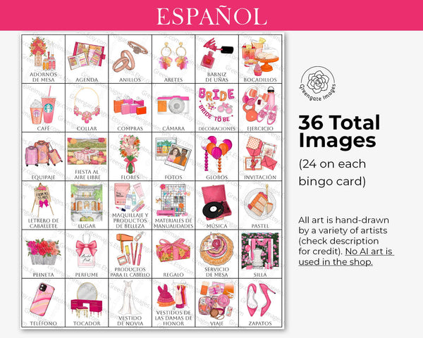 Hot Pink + Orange Lotería para Despedida de Soltera - Printable Digital Download by Greengate Images