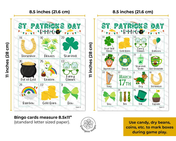 St. Patrick's Day Bingo for kids - Printable Digital Download by Greengate Images