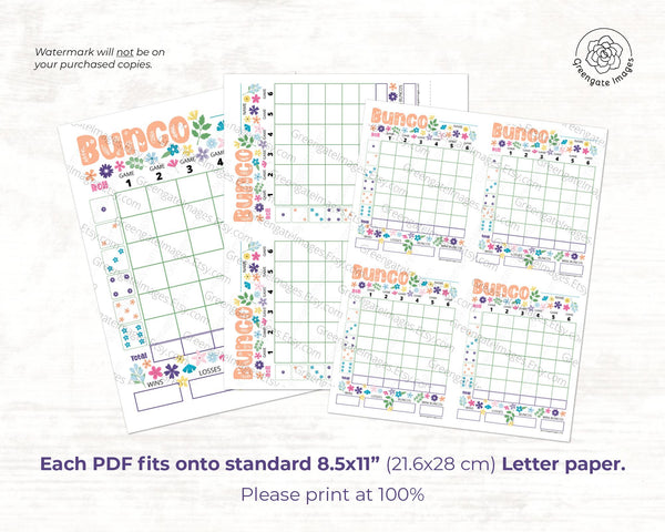 Spring Flowers Bunco Scorecard Set - Printable Digital Download by Greengate Images