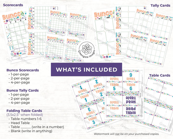 Spring Flowers Bunco Scorecard Set - Printable Digital Download by Greengate Images