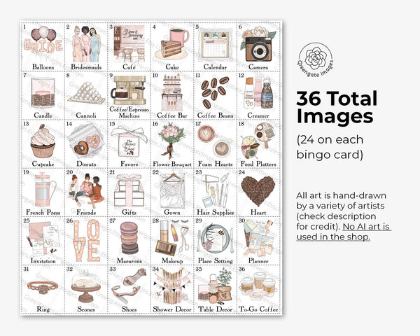 Coffee Bridal Shower Bingo Cards - Printable Digital Download by Greengate Images