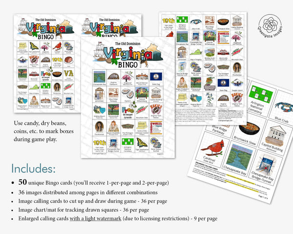 Virginia Bingo Cards - Printable Digital Download by Greengate Images