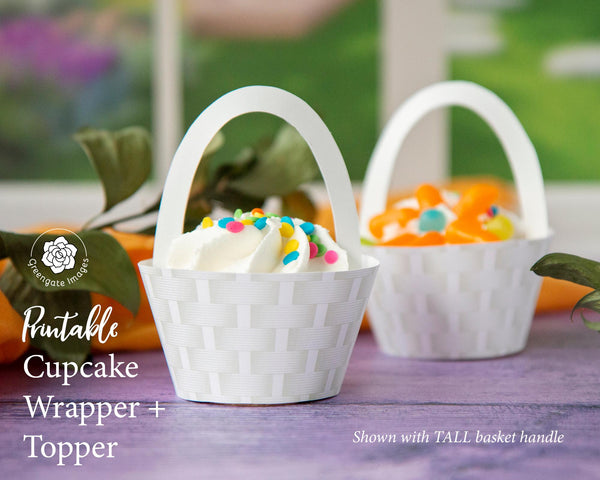 White Basket Cupcake Wrappers - Printable Digital Download by Greengate Images