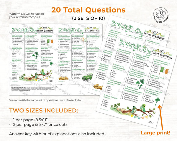 St. Patrick's Day Trivia Questions - Printable Digital Download by Greengate Images