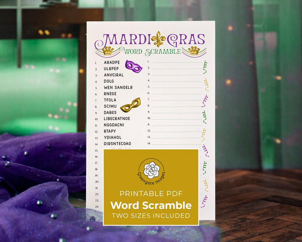 Mardi Gras Word Scramble Game - Printable Digital Download by Greengate Images