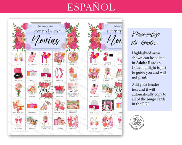 Hot Pink + Orange Lotería para Despedida de Soltera - Printable Digital Download by Greengate Images