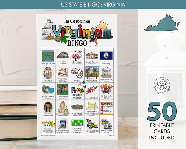 Virginia Bingo Cards - Printable Digital Download by Greengate Images