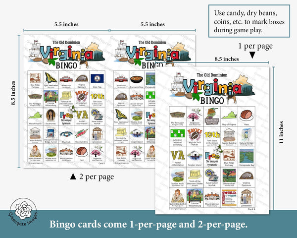 Virginia Bingo Cards - Printable Digital Download by Greengate Images