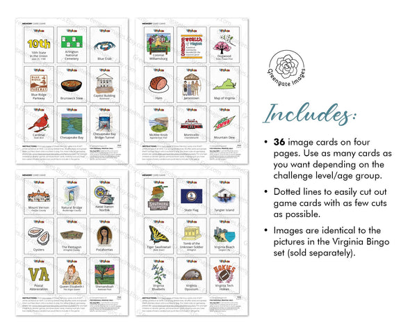 Virginia Memory Game - Printable Digital Download by Greengate Images