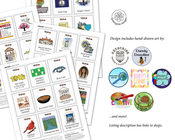 Virginia Memory Game - Printable Digital Download by Greengate Images