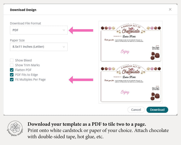 Random Act of Chocolate Certificate Template - Printable Digital Download by Greengate Images