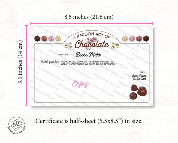 Random Act of Chocolate Certificate Template - Printable Digital Download by Greengate Images