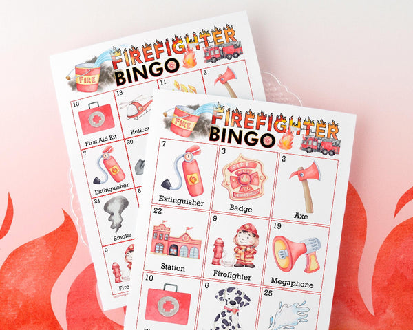 Firefighter Bingo for kids - Printable Digital Download by Greengate Images