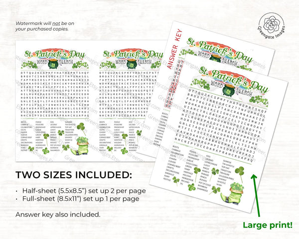 St. Patrick's Word Search - Printable Digital Download by Greengate Images