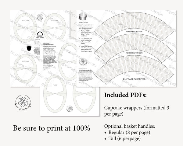 White Basket Cupcake Wrappers - Printable Digital Download by Greengate Images