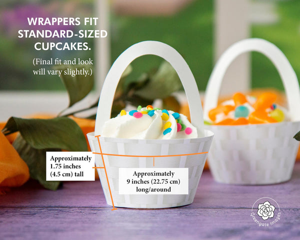 White Basket Cupcake Wrappers - Printable Digital Download by Greengate Images