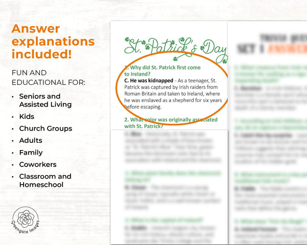 St. Patrick's Day Trivia Questions - Printable Digital Download by Greengate Images