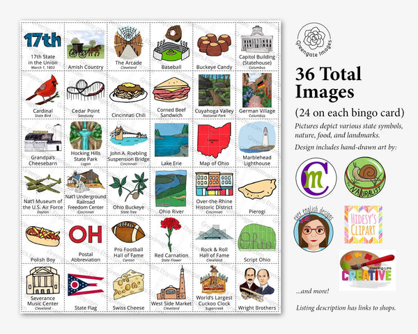 Ohio Bingo Cards - Printable Digital Download by Greengate Images