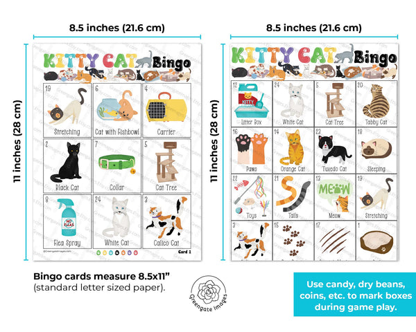 Kitty Cat Bingo for kids - Printable Digital Download by Greengate Images