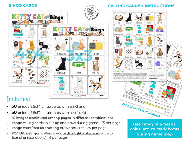 Kitty Cat Bingo for kids - Printable Digital Download by Greengate Images